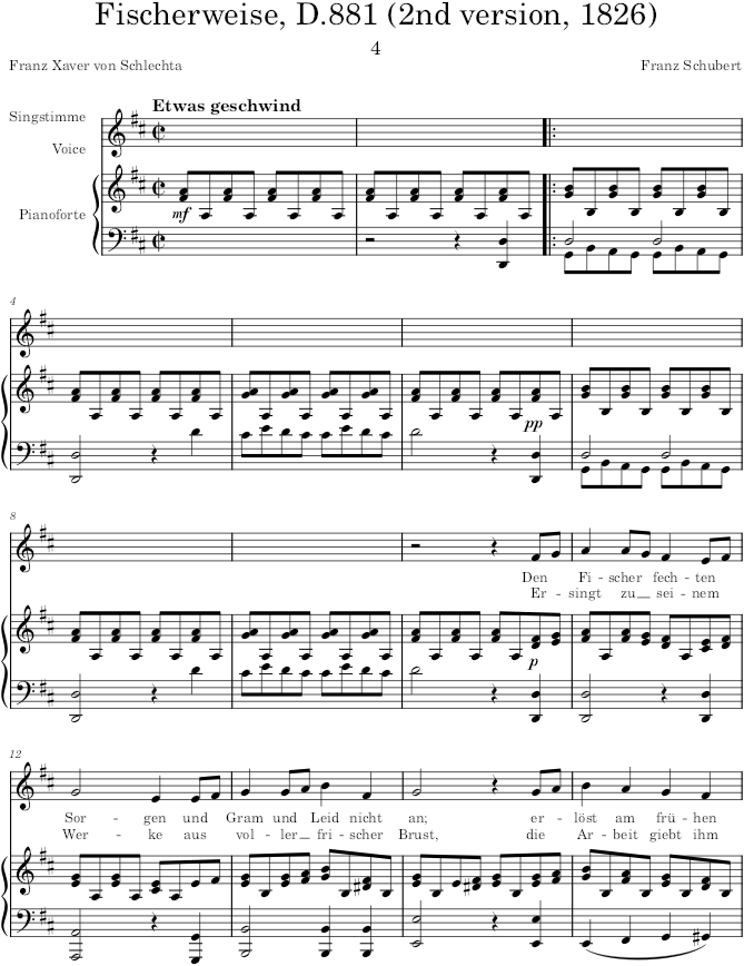 Fischerweise, D.881 (4 Lieder, Op.96) - Schubert — first page preview