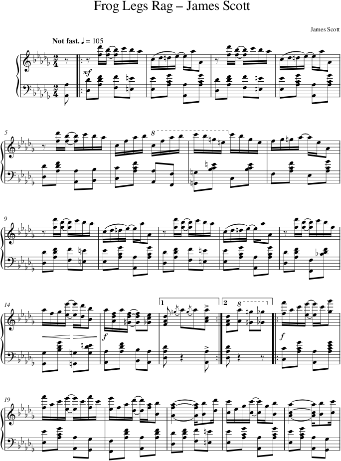 Frog Legs Rag – James Scott — first page preview