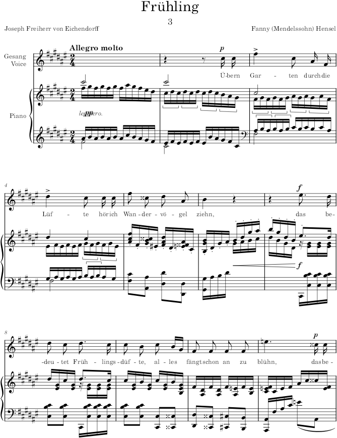 Frühling (6 Lieder, Op.7) - Hensel — first page preview