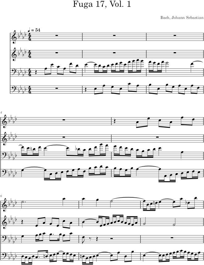Well-Tempered Clavier, Book 1, Fugue No. 17 in A-flat Major, BWV 862 - Bach — first page preview