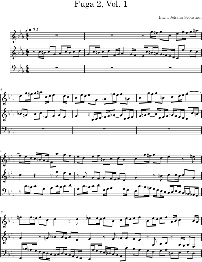 Well-Tempered Clavier, Book 1, Fugue No. 2 in C Minor, BWV 847 - Bach — first page preview