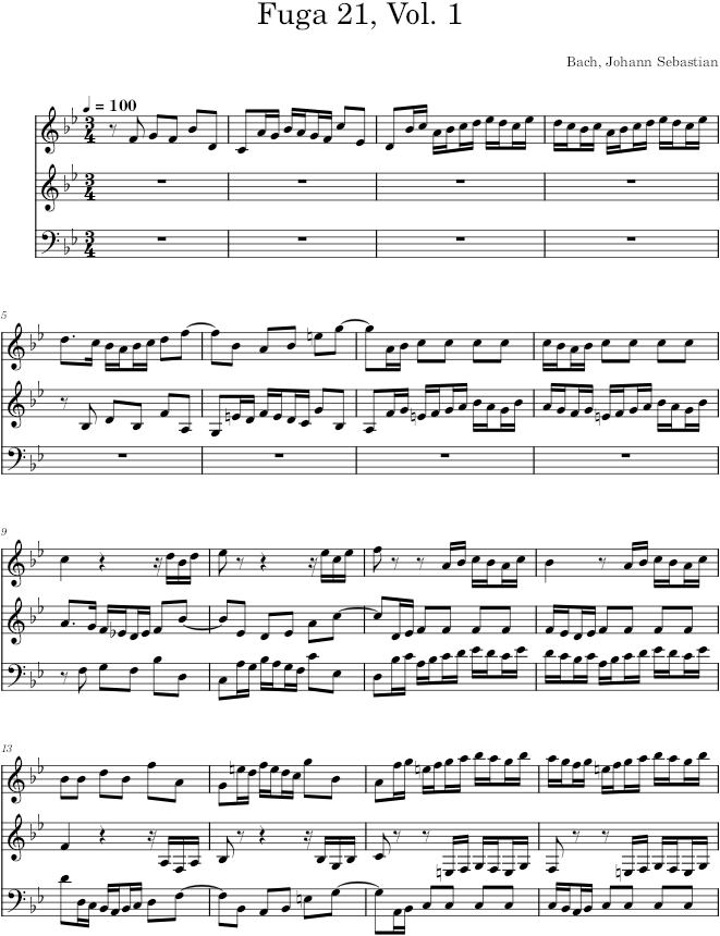 Well-Tempered Clavier, Book 1, Fugue No. 21 in B-flat Major, BWV 866 - Bach — first page preview