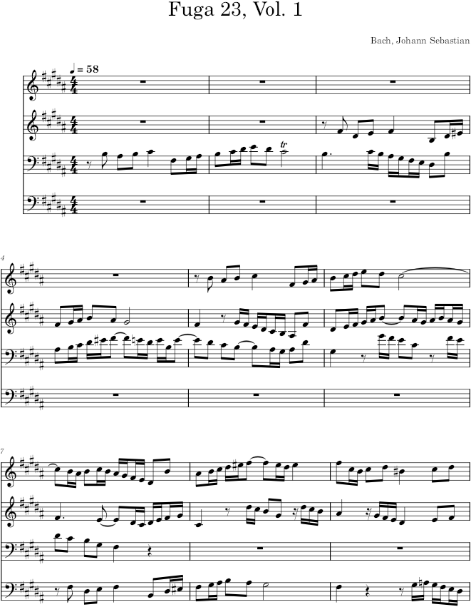 Well-Tempered Clavier, Book 1, Fugue No. 23 in B Major, BWV 868 - Bach — first page preview
