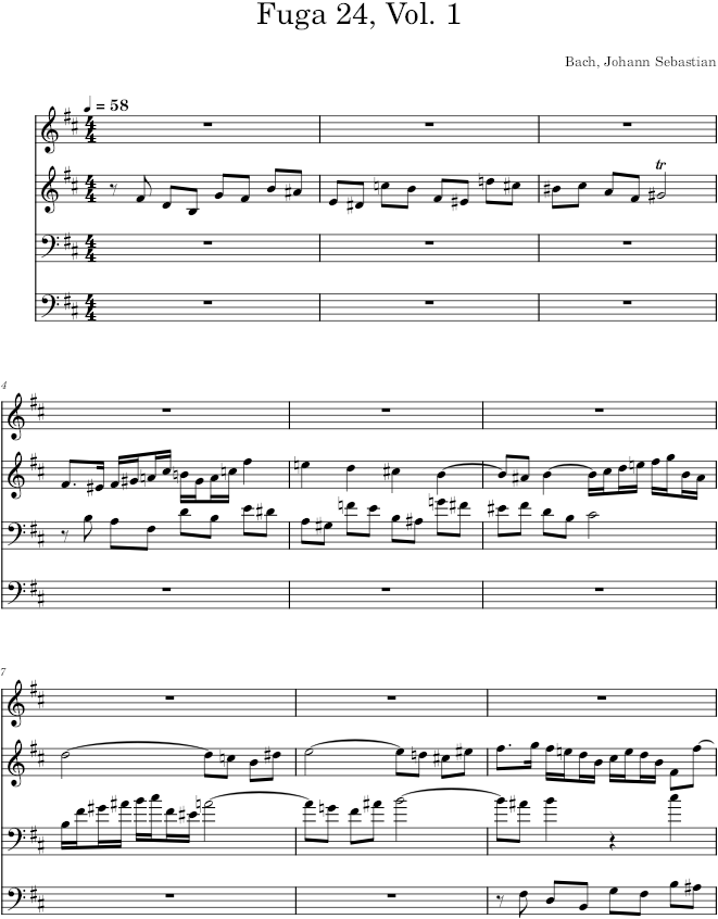 Well-Tempered Clavier, Book 1, Fugue No. 24 in B Minor, BWV 869 - Bach — first page preview