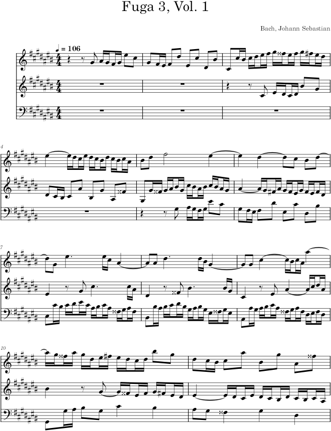 Well-Tempered Clavier, Book 1, Fugue No. 3 in C-sharp Major, BWV 848 - Bach — first page preview