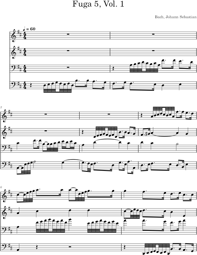 Well-Tempered Clavier, Book 1, Fugue No. 5 in D Major, BWV 850 - Bach — first page preview