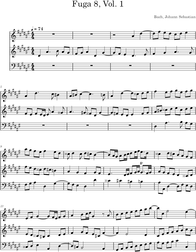 Well-Tempered Clavier, Book 1, Fugue No. 8 in E-flat Minor, BWV 853 - Bach — first page preview