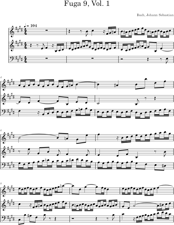 Well-Tempered Clavier, Book 1, Fugue No. 9 in E Major, BWV 854 - Bach — first page preview