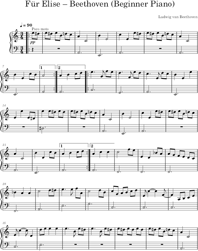 Für Elise – Beethoven (Beginner Piano) — first page preview