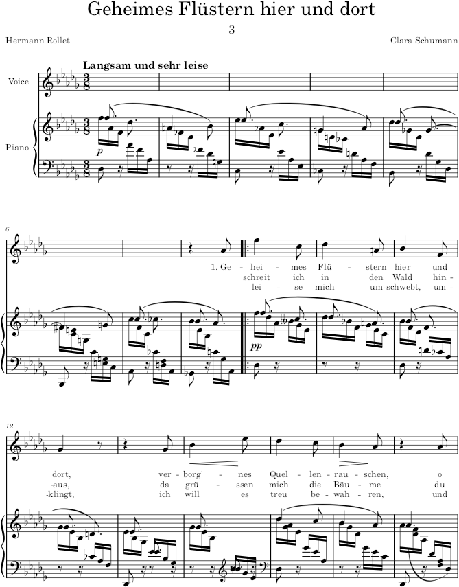 Geheimes Flüstern hier und dort (6 Lieder, Op.23) - Schumann — first page preview