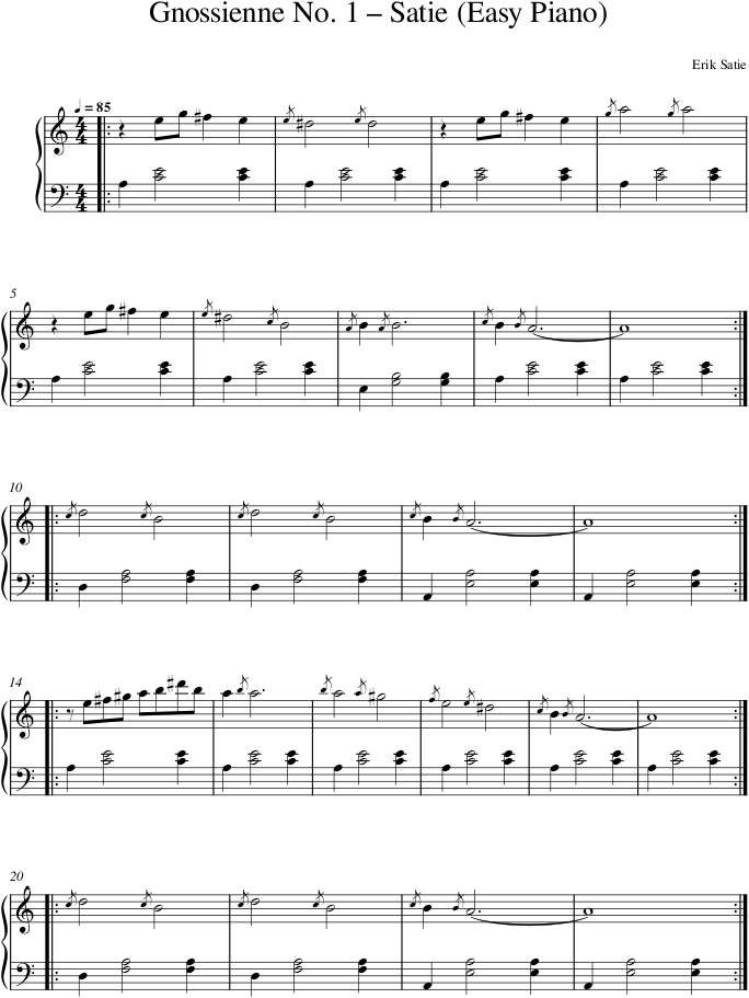 Gnossienne No. 1 – Satie (Easy Piano) — first page preview