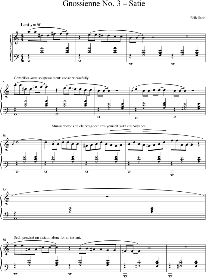 Gnossienne No. 3 – Satie — first page preview