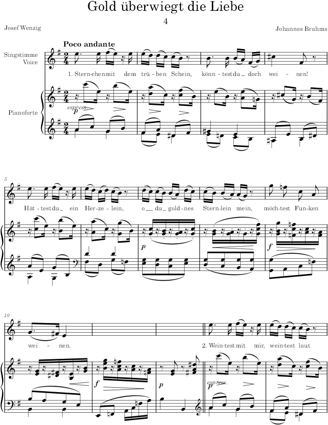 Gold überwiegt die Liebe (7 Lieder, Op.48) - Brahms — first page preview