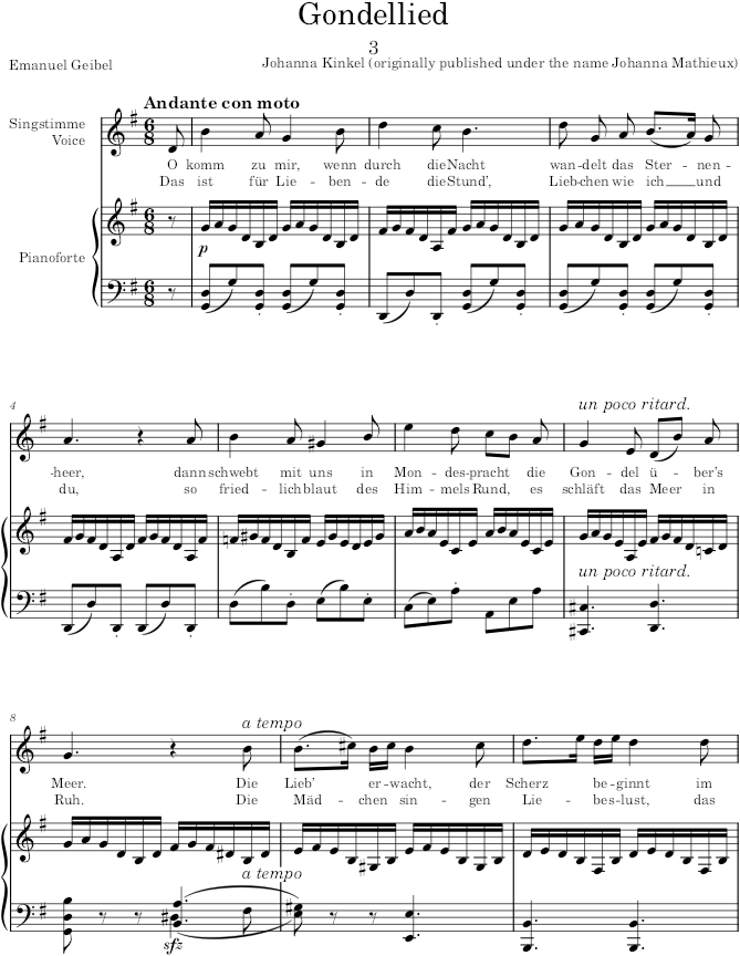 Gondellied (6 Gedichte, Op.8) - Kinkel — first page preview
