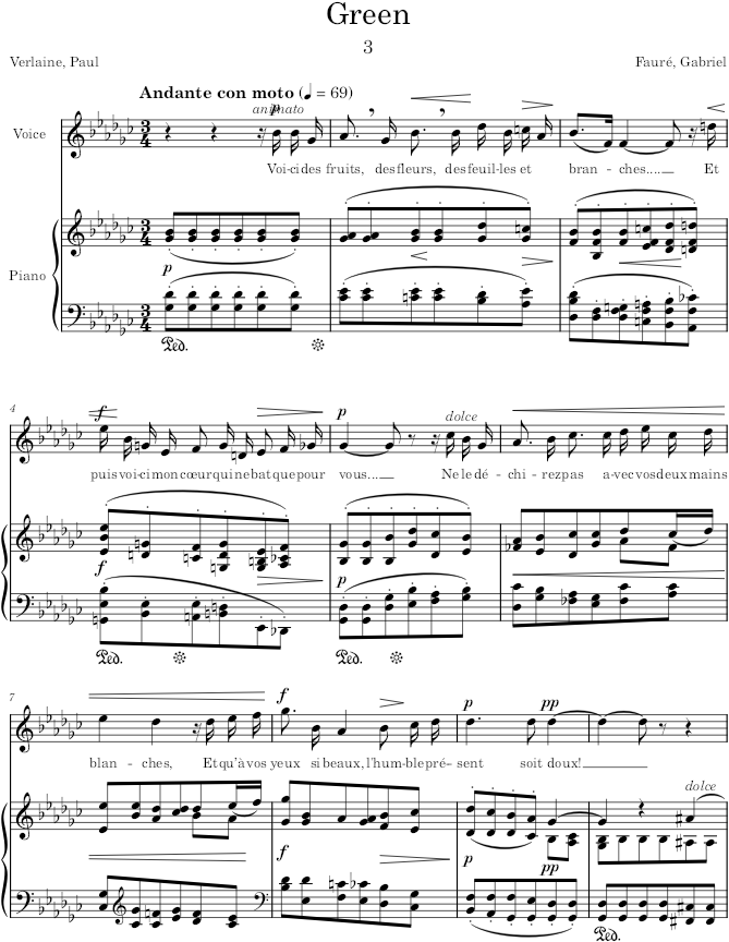 Green (Cinq Mélodies, Op.58) - Fauré — first page preview