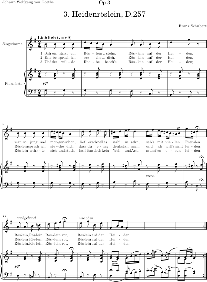 Heidenröslein, D.257 (Op.3) - Schubert — first page preview