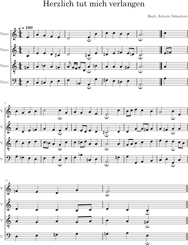 Herzlich tut mich verlangen, BWV 153/5 - Bach — first page preview