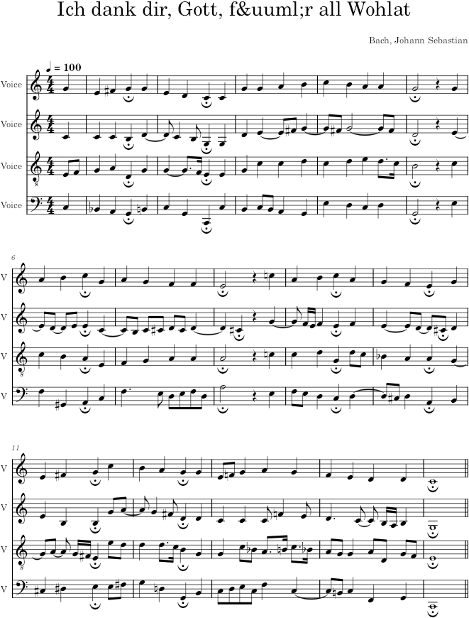 Ich dank dir, Gott, für all Wohlat, BWV 346 - Bach — first page preview