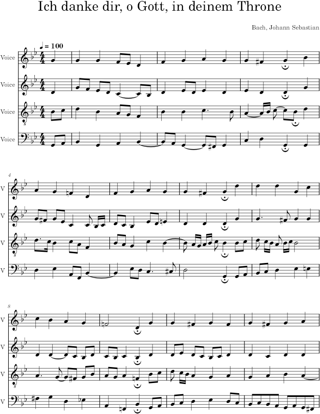 Ich danke dir, o Gott, in deinem Throne, BWV 350 - Bach — first page preview