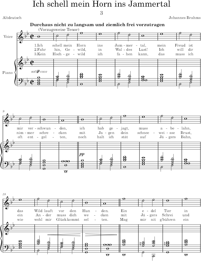 Ich schell mein Horn ins Jammertal (4 Songs, Op.43) - Brahms — first page preview