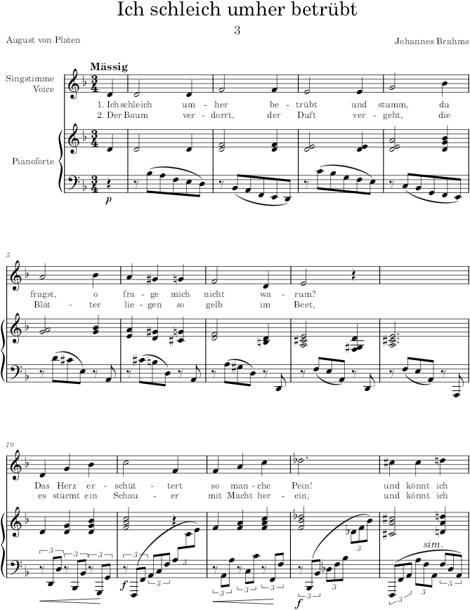 Ich schleich umher betrübt (9 Lieder und Gesänge, Op.32) - Brahms — first page preview