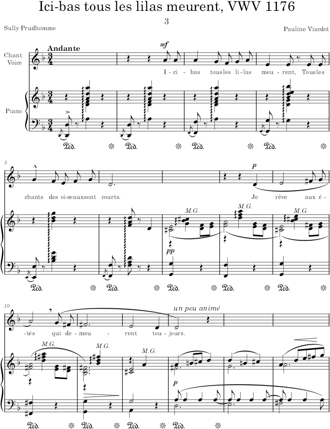 Ici-bas tous les lilas meurent, VWV 1176 (6 Mélodies, VWV 1133-11371176) - Viardot — first page preview