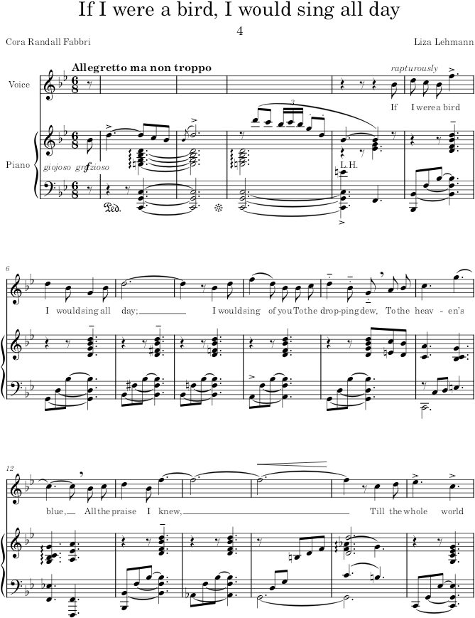 If I were a bird, I would sing all day (5 Little Love Songs) - Lehmann — first page preview