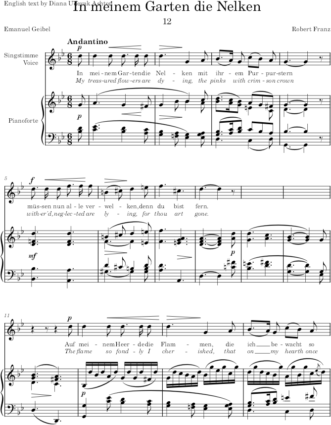 In meinem Garten die Nelken (12 Gesänge, Op.1) - Franz — first page preview