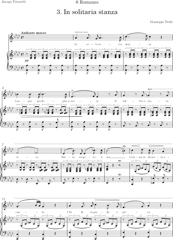 In solitaria stanza (Romanze) - Verdi — first page preview