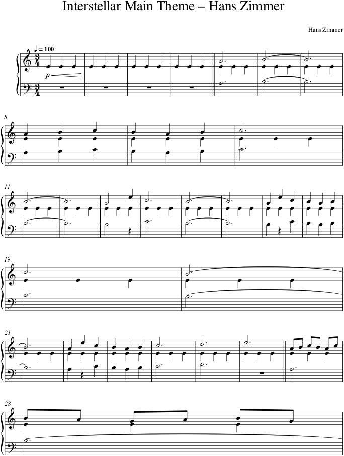 Interstellar Main Theme – Hans Zimmer — first page preview