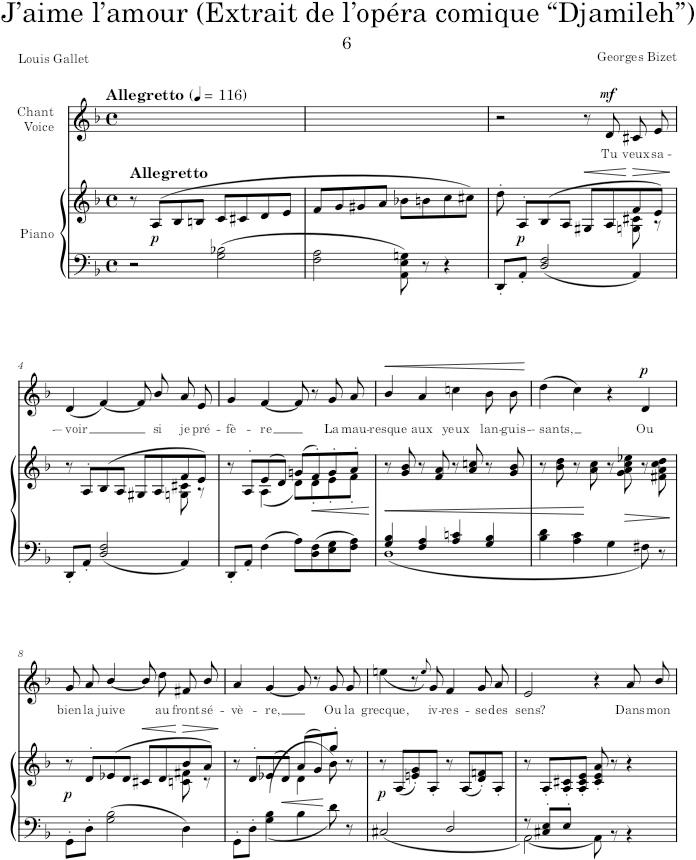 J’aime l’amour (20 Mélodies, Op.21) - Bizet — first page preview