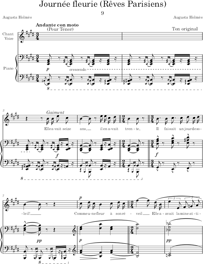 Journée fleurie (Mélodies pour piano et chant) - Holmès — first page preview