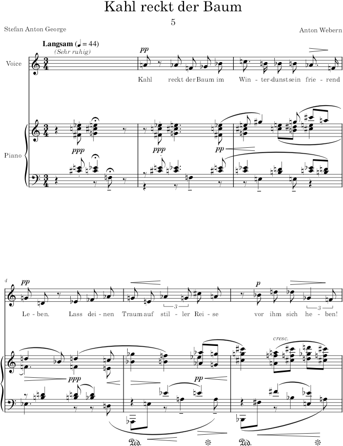 Kahl reckt der Baum (5 Lieder aus Der siebente Ring, Op.3) - Webern — first page preview