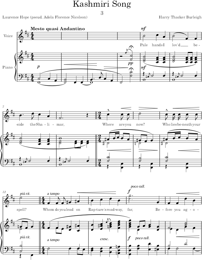 Kashmiri Song (5 Songs of Laurence Hope) - Burleigh — first page preview