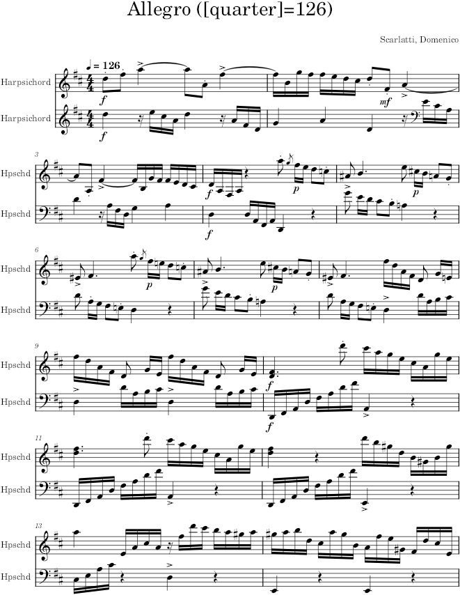 Keyboard Sonata K.160 (L.15) - Scarlatti — first page preview