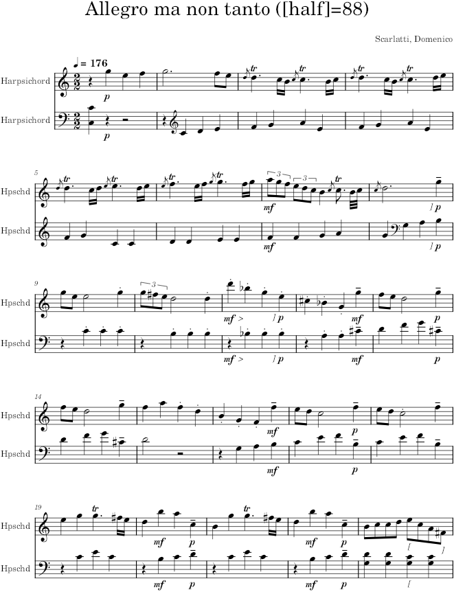 Keyboard Sonata K.166 (L.51) - Scarlatti — first page preview