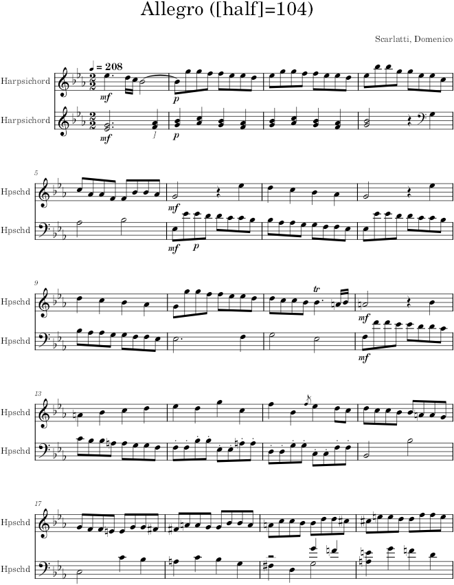 Keyboard Sonata K.306 (L.16) - Scarlatti — first page preview