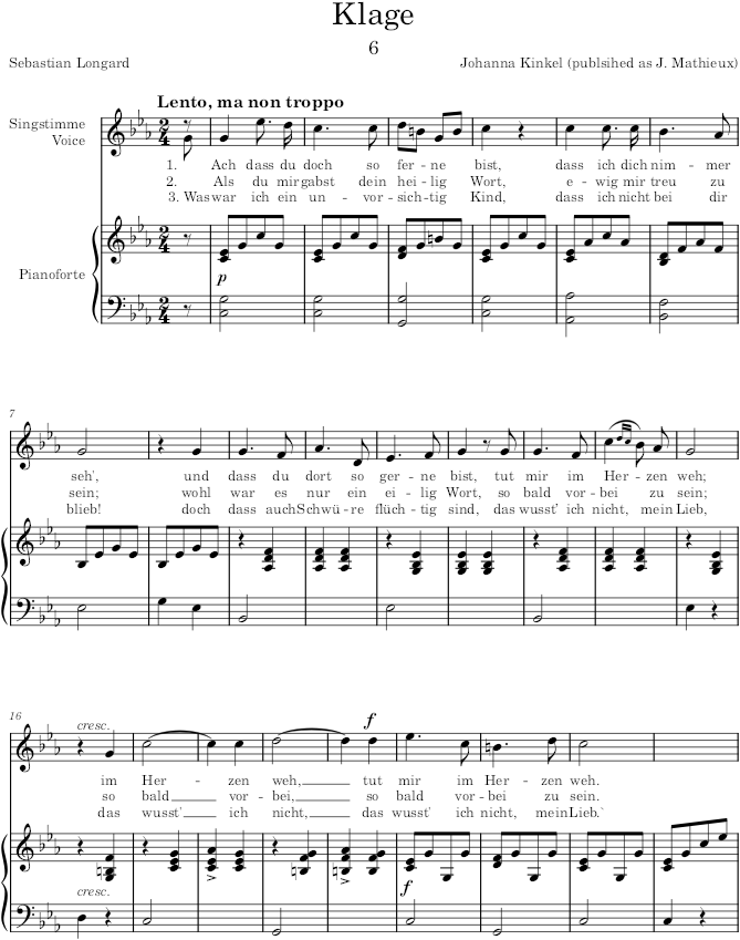 Klage (6 Lieder, Op.16) - Kinkel — first page preview