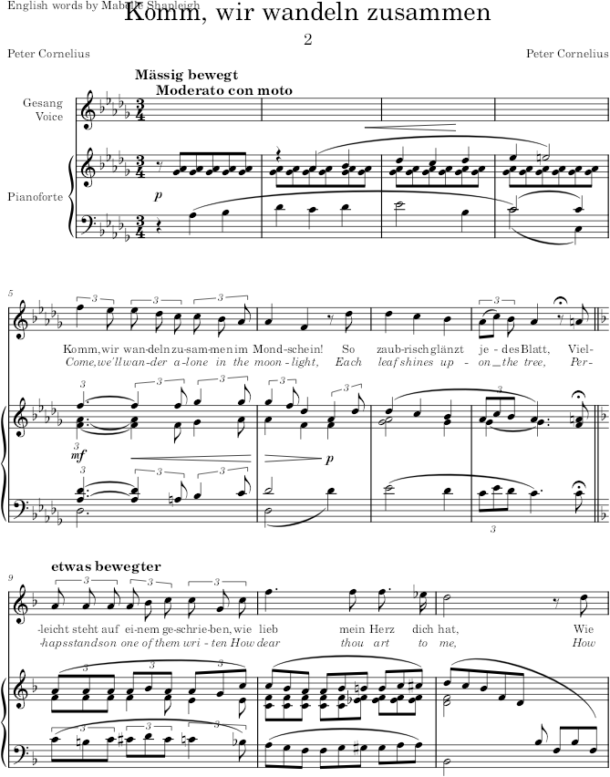 Komm, wir wandeln zusammen (Liebeslieder, Op.4) - Cornelius — first page preview