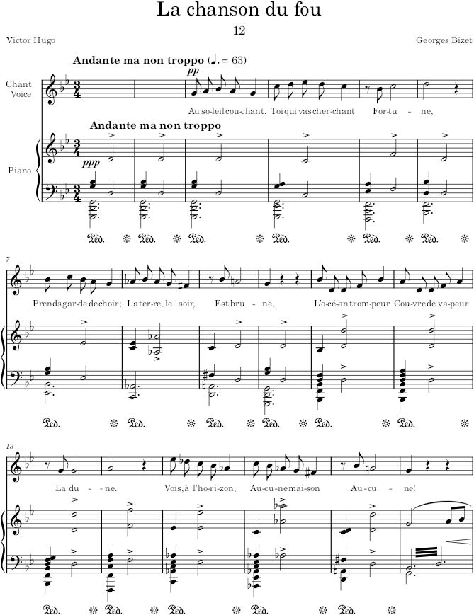 La chanson du fou (20 Mélodies, Op.21) - Bizet — first page preview