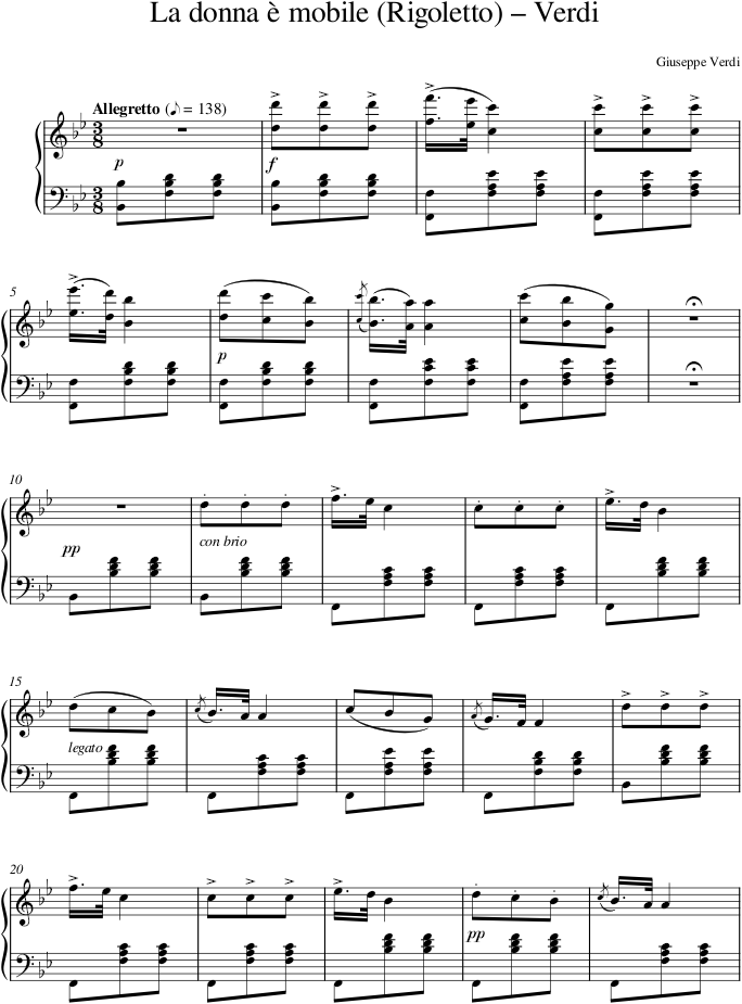 La donna è mobile (Rigoletto) – Verdi — first page preview