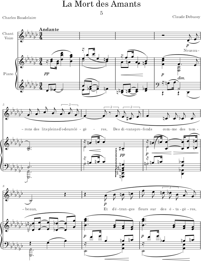 La Mort des Amants (Cinq Poëmes de Baudelaire) - Debussy — first page preview