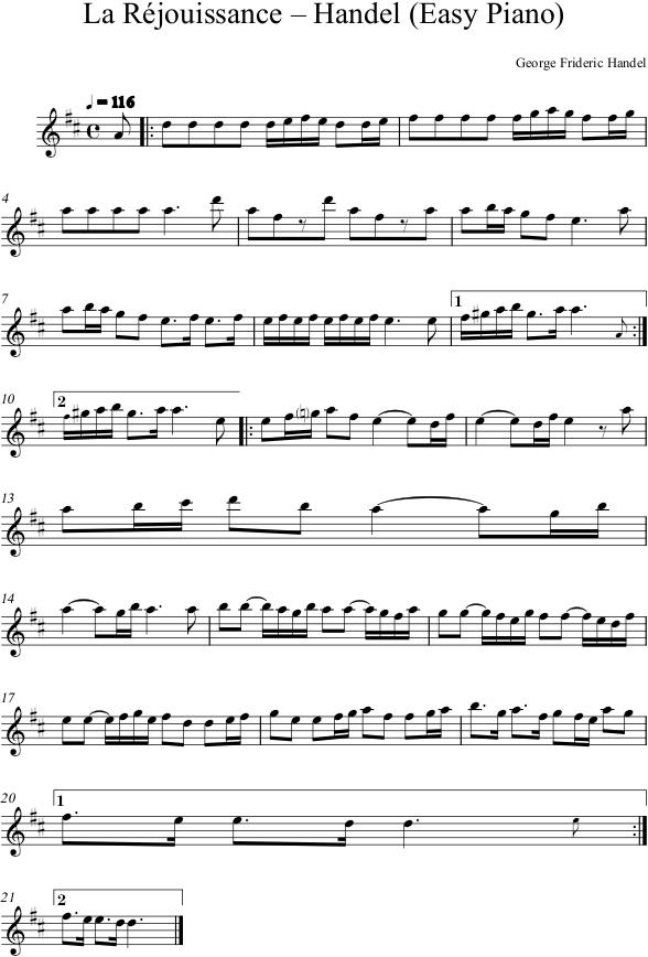 La Réjouissance – Handel (Easy Piano) — first page preview