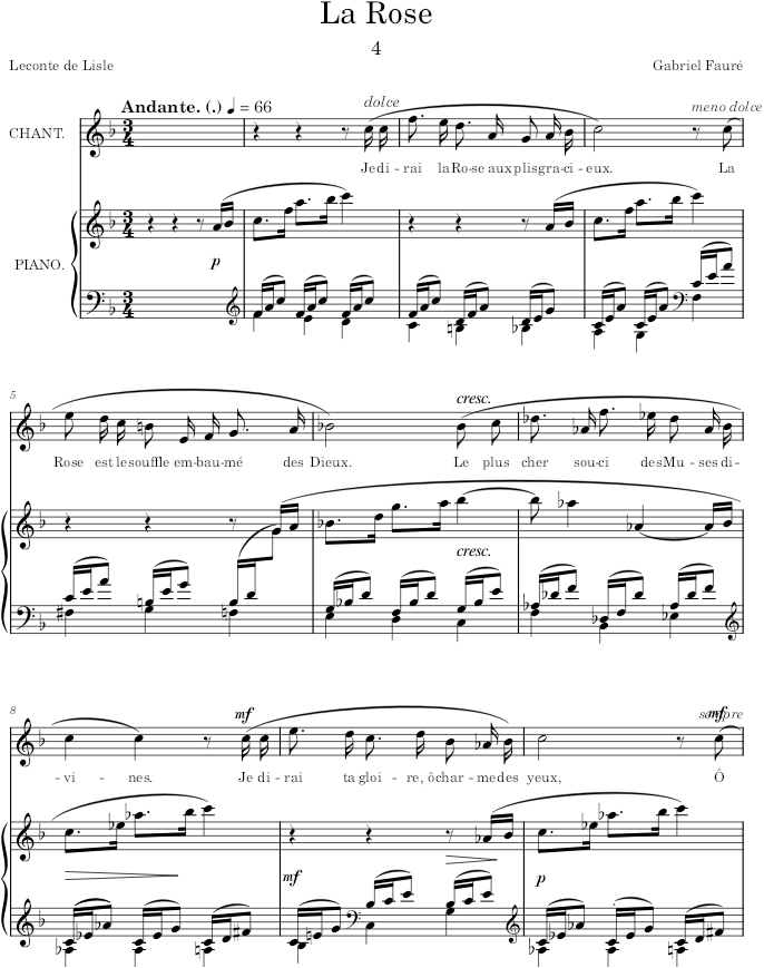 La rose (4 Songs, Op.51) - Fauré — first page preview