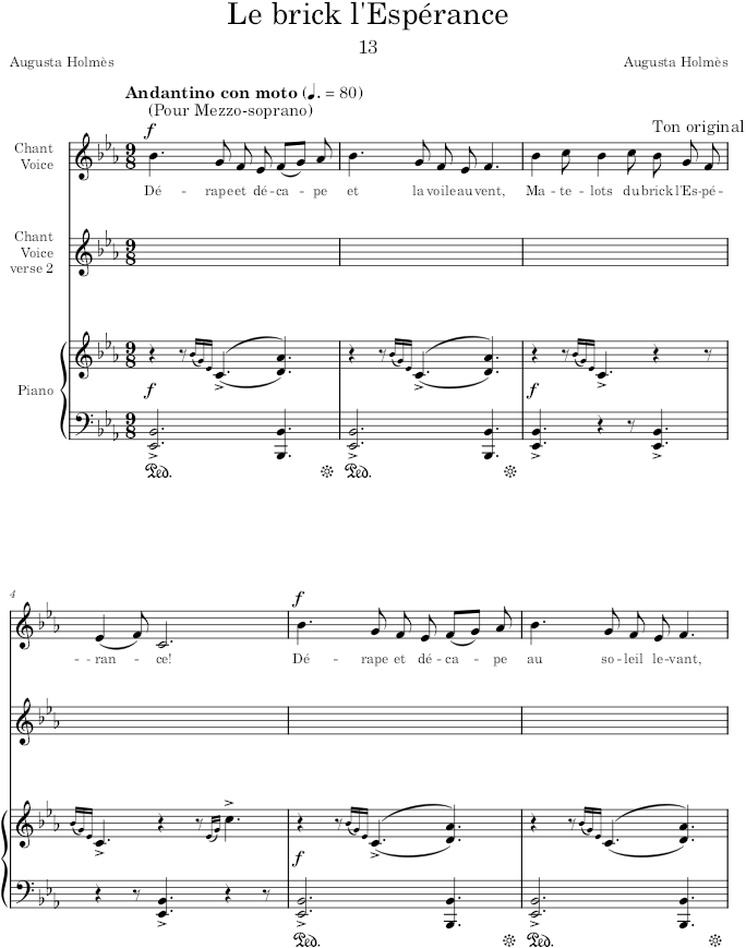 Le brick l’Espérance (Mélodies pour piano et chant) - Holmès — first page preview