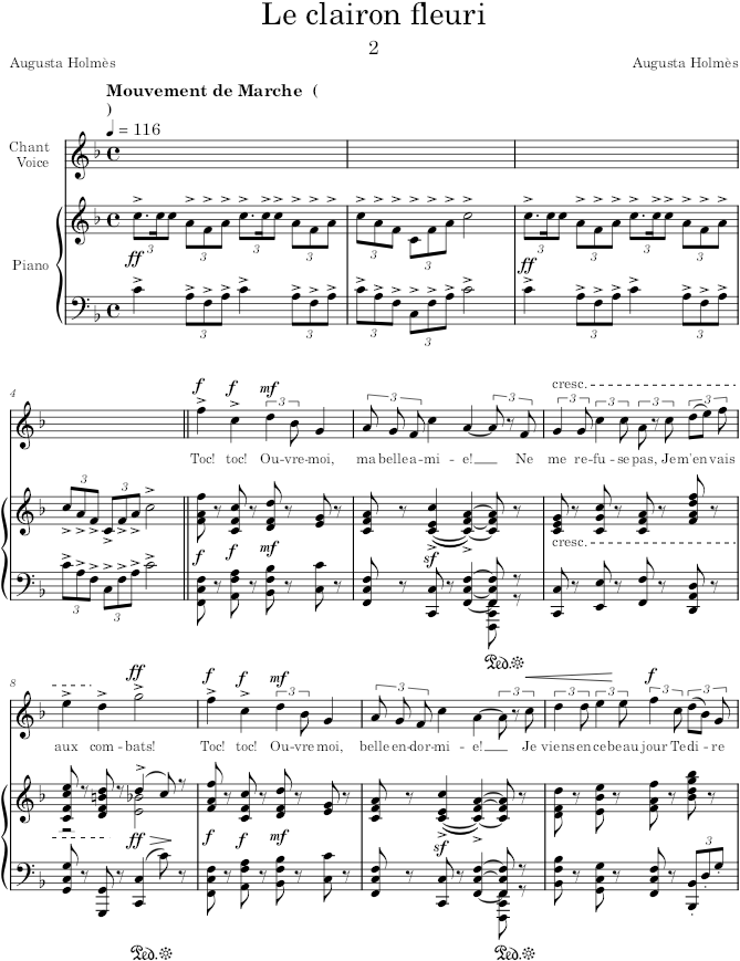 Le clairon fleuri (Mélodies pour piano et chant) - Holmès — first page preview
