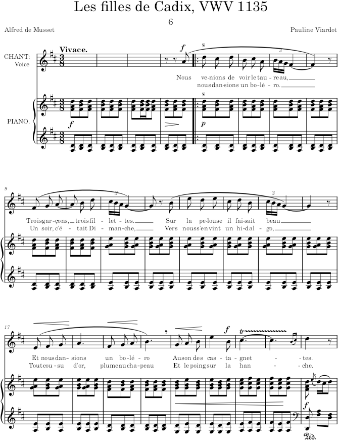 Les filles de Cadix, VWV 1135 (6 Mélodies, VWV 1133-11371176) - Viardot — first page preview