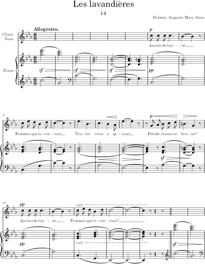 Les lavandières, chanson populaire (20 Mélodies) - Holmès — first page preview
