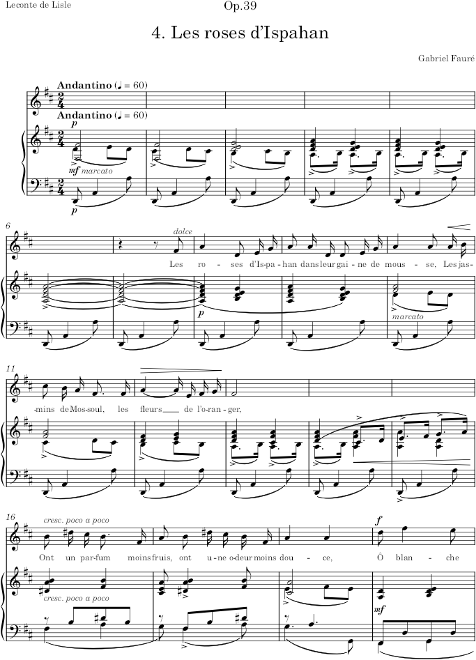 Les roses d’Ispahan (Op.39) - Fauré — first page preview