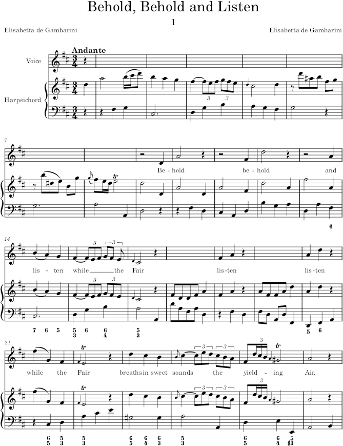Lessons and Songs (Lessons for the Harpsichord, Intermix’d with Italian and English Songs) - Gambarini — first page preview